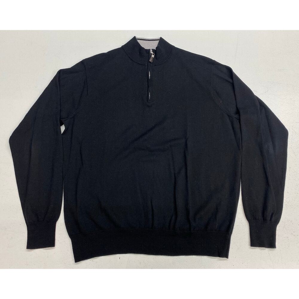 Men Peter Millar Crown Soft Merino-Silk 1/4 zip solid black pullover sweater XL